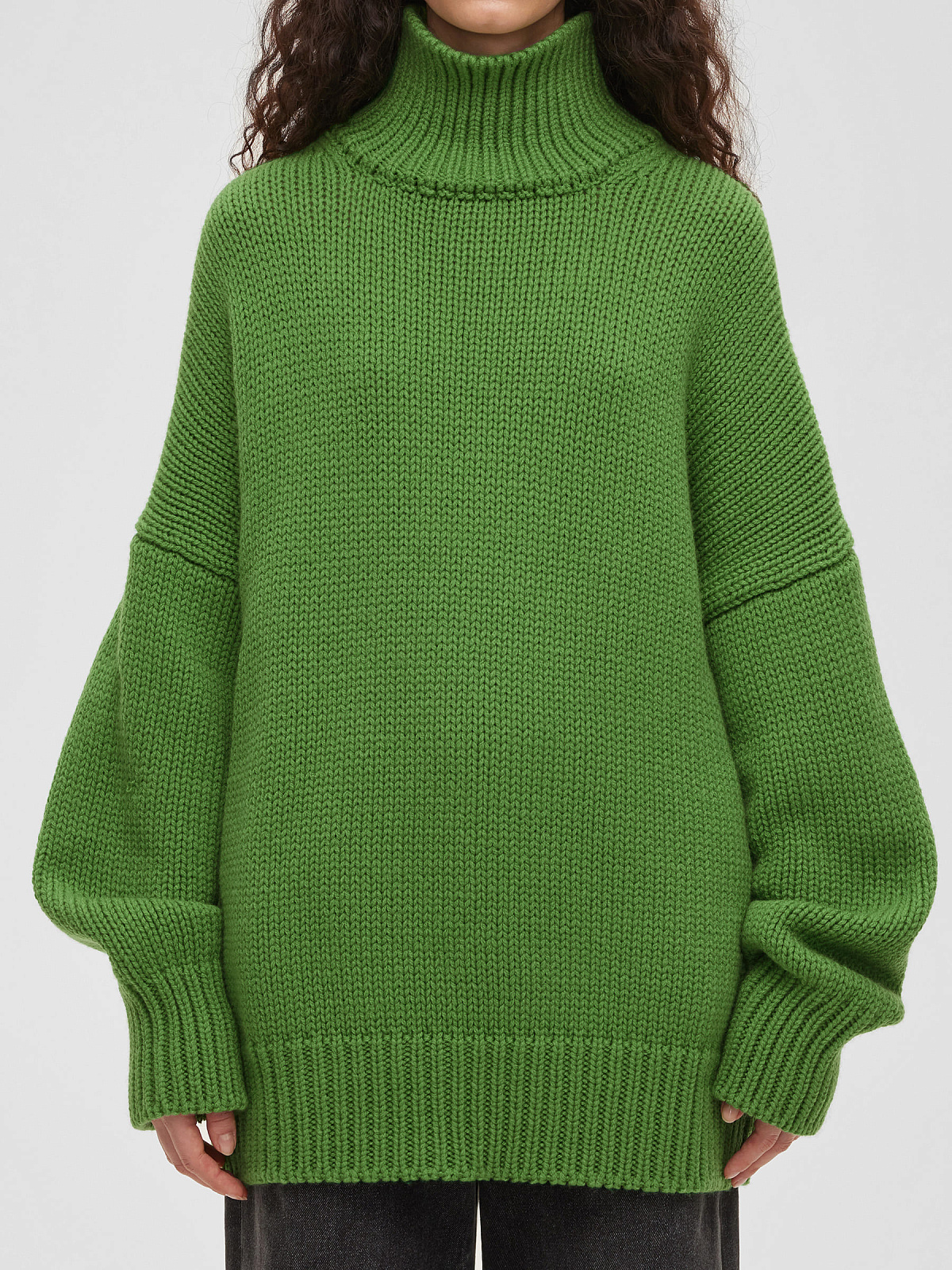 Свитер свободного кроя крупной вязки, зеленый