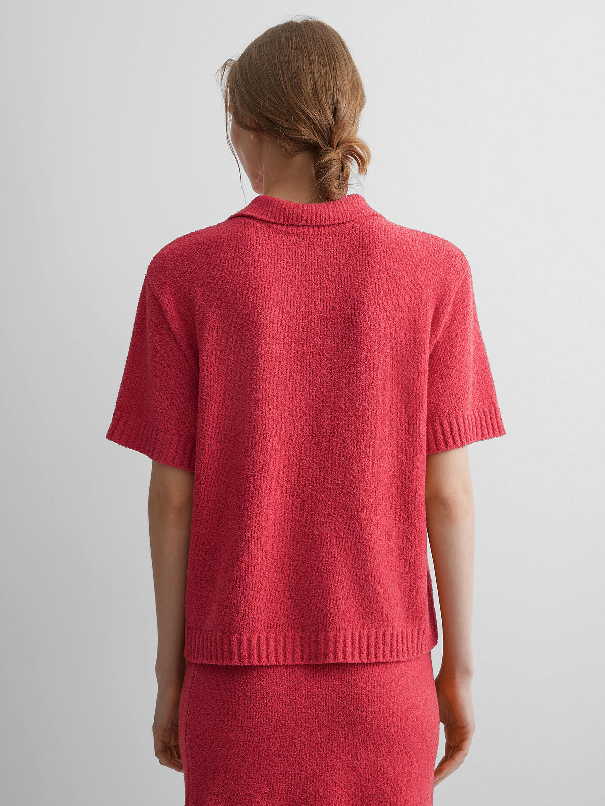 Поло с коротким рукавом из хлопка букле, красный