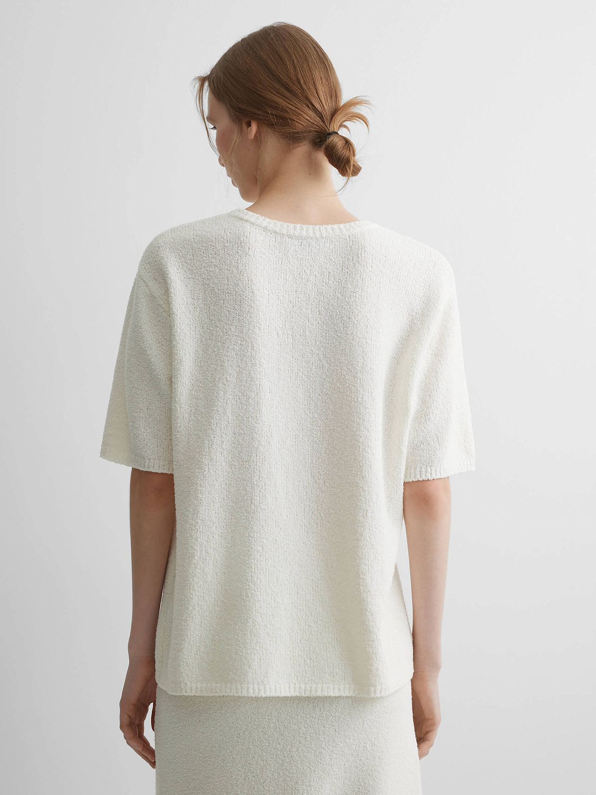 Джемпер с коротким рукавом из хлопка букле, белый