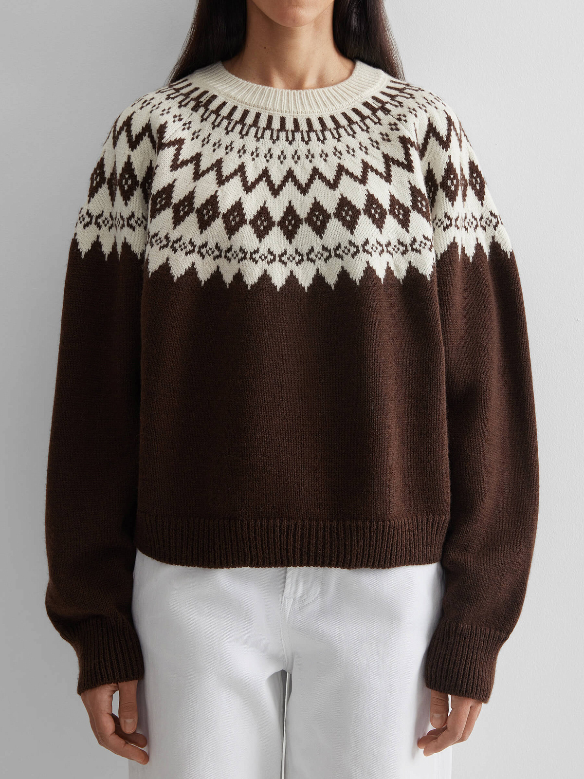 Джемпер с узором фэйр айл, коричневый
