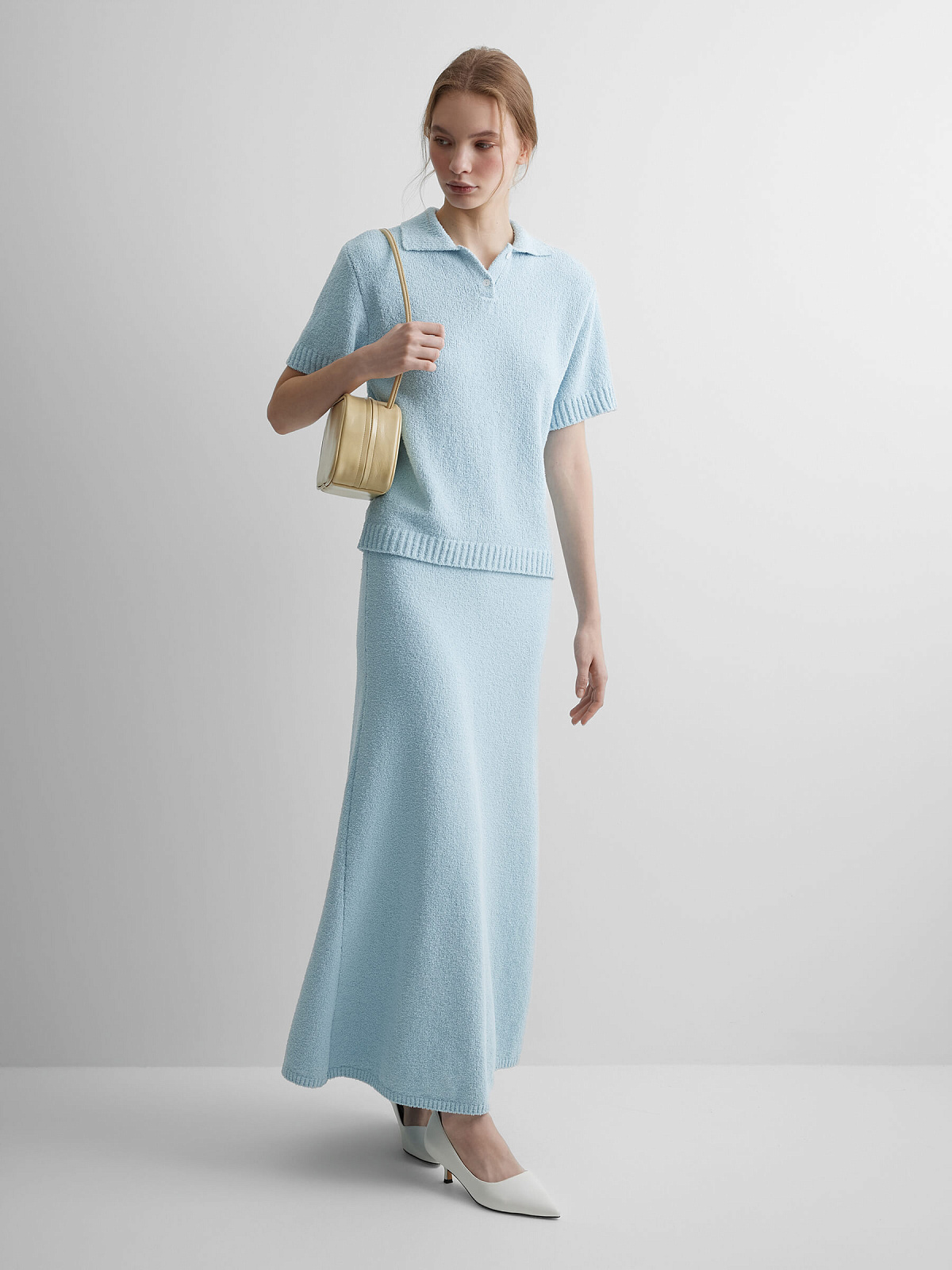 Юбка А-образного силуэта из хлопка букле, светло-голубой