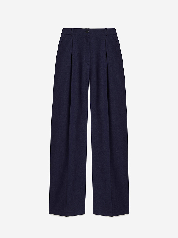 Брюки свободного кроя с защипами из льна, фото 1