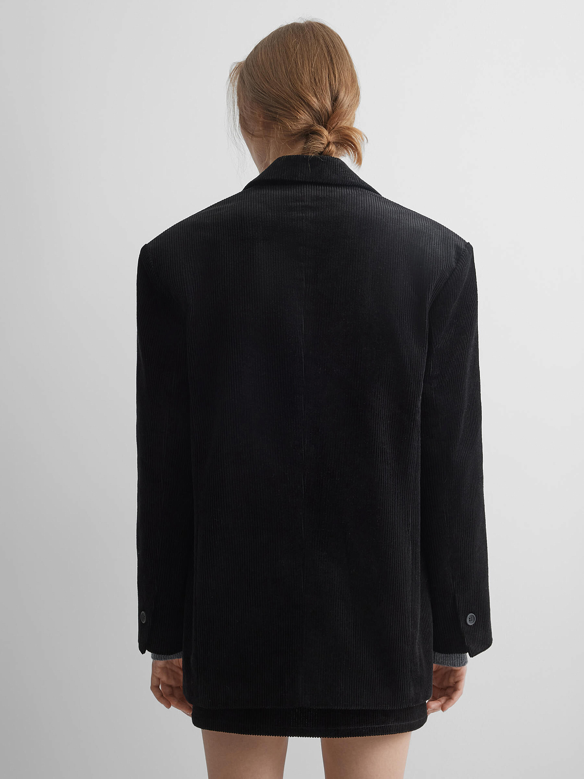 Жакет однобортный из вельвета 0211, черный