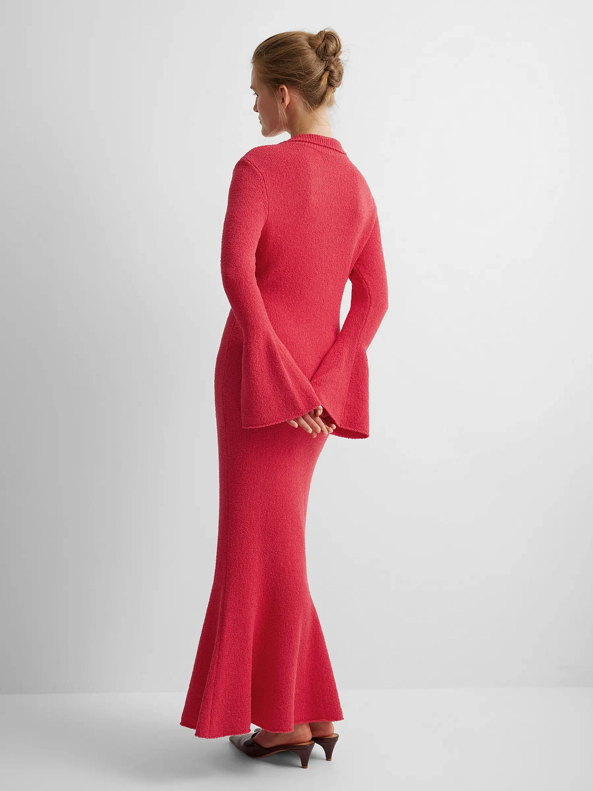 Платье поло с длинным рукавом из хлопка букле, красный, фото 8