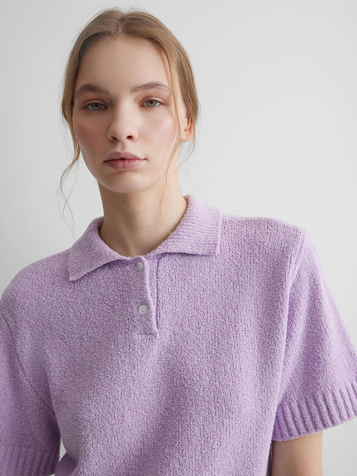 Поло с коротким рукавом из хлопка букле, лавандовый