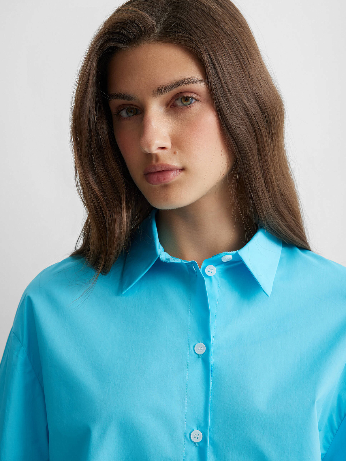 Рубашка свободного кроя с защипами, голубой