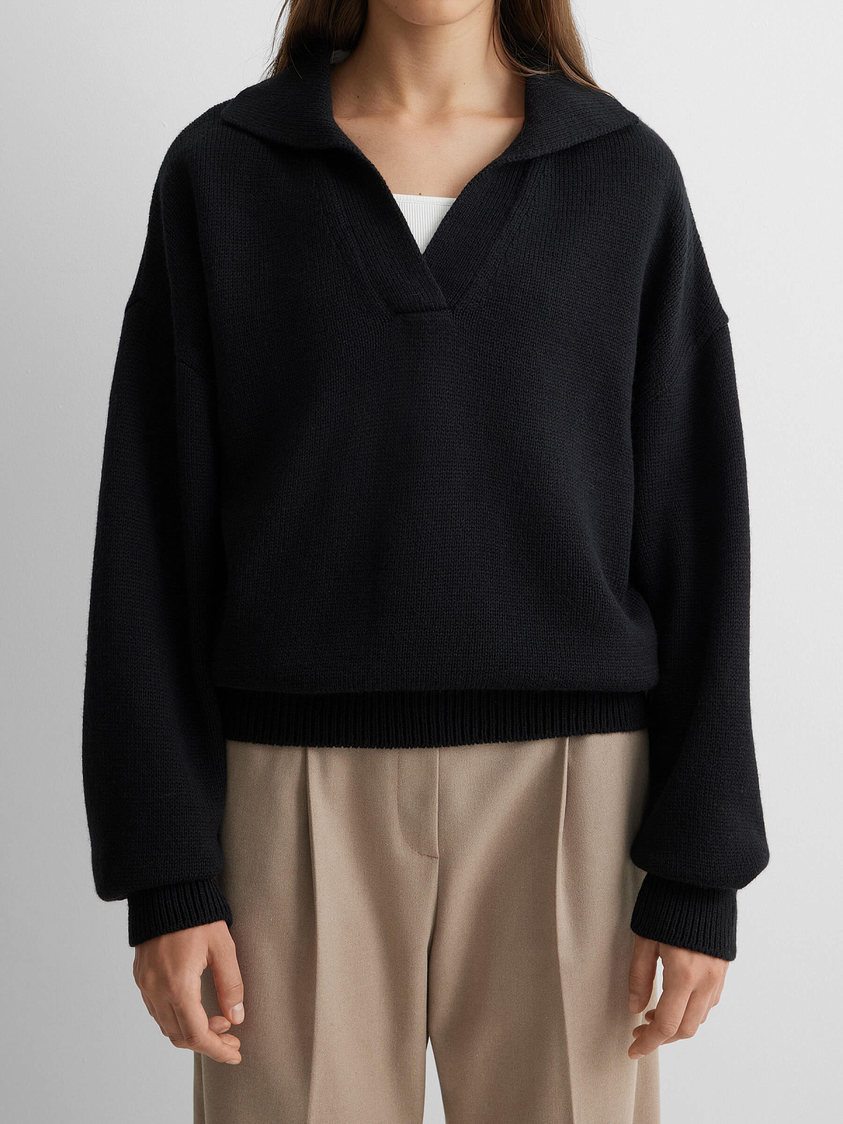 Джемпер-поло свободного кроя, черный