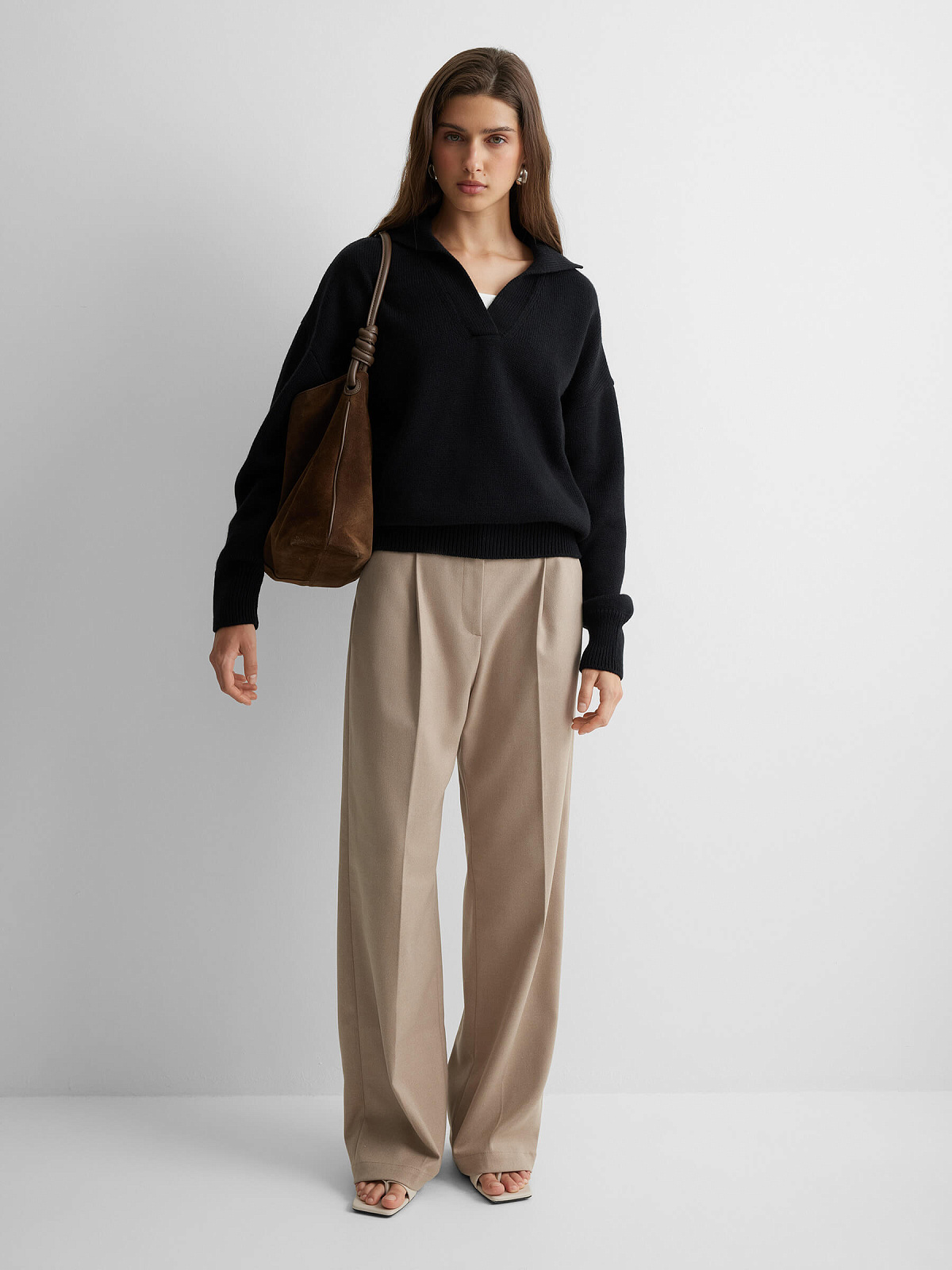 Джемпер-поло свободного кроя, черный