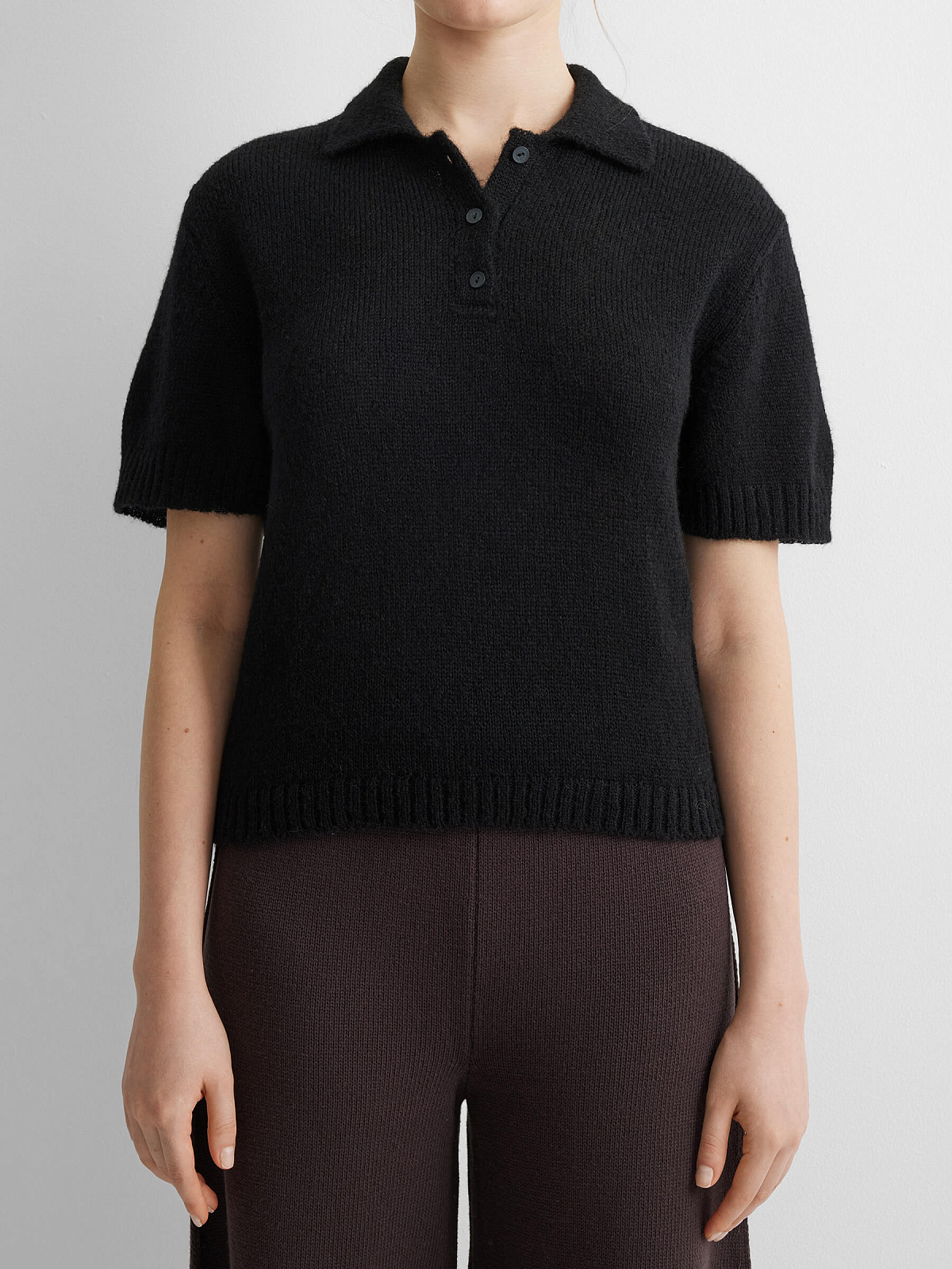 Поло с коротким рукавом из мохера, черный