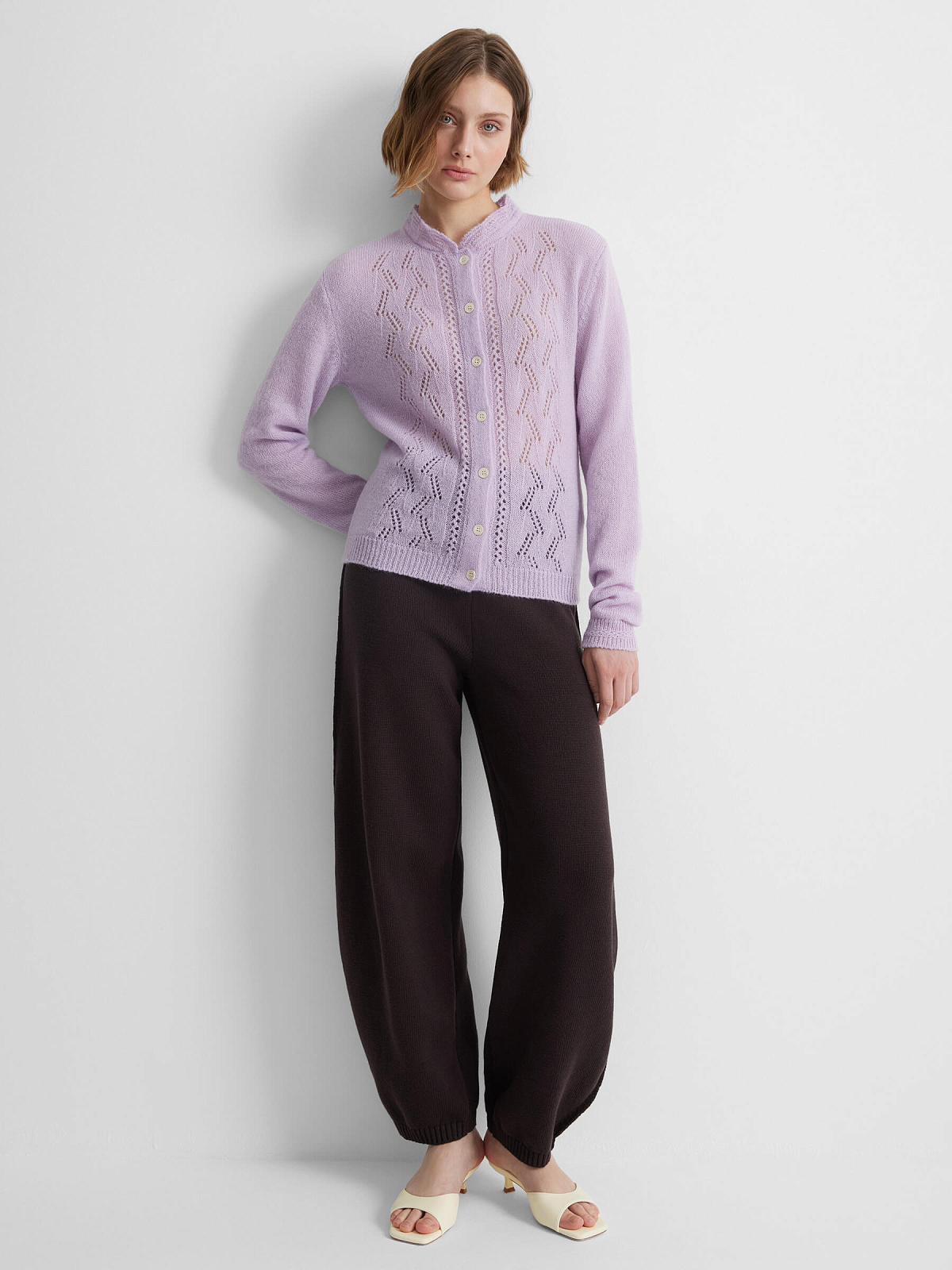 Кардиган из мохера с ажуром, лавандовый, фото 6