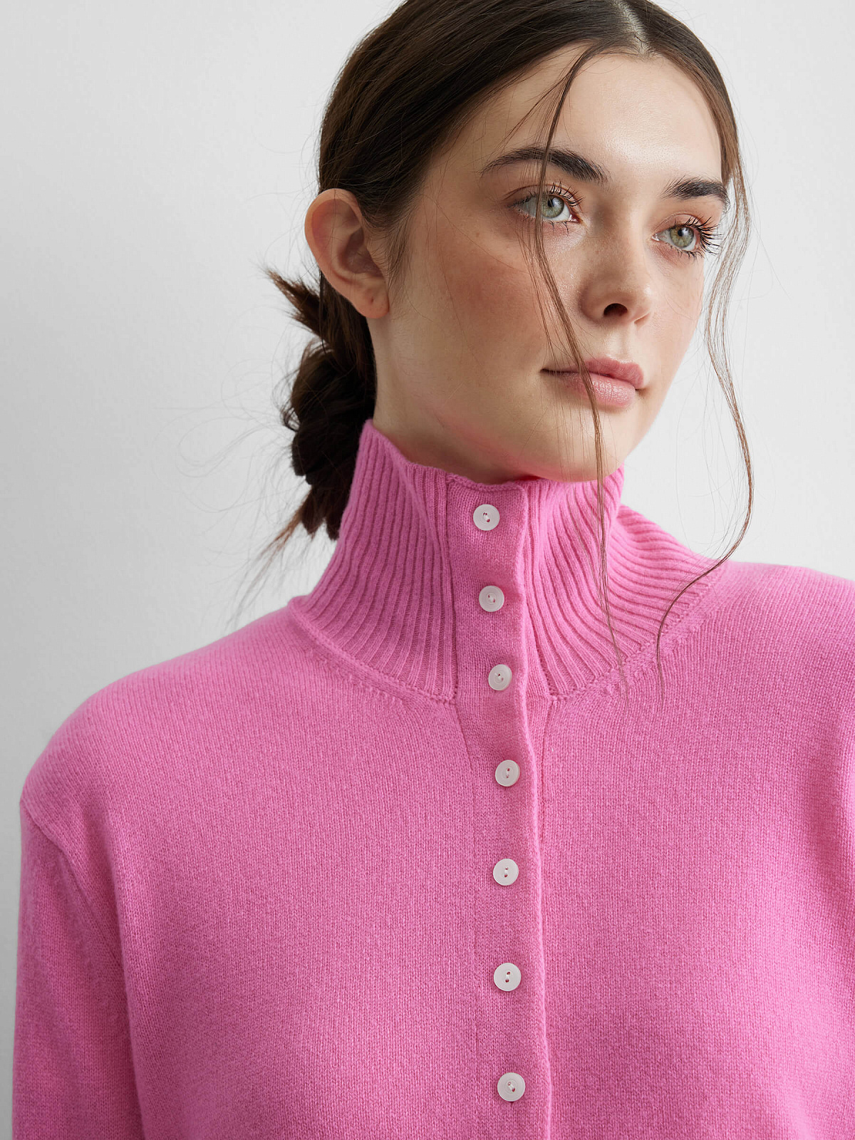 Кардиган с высоким воротником из 100% мериноса, розовый
