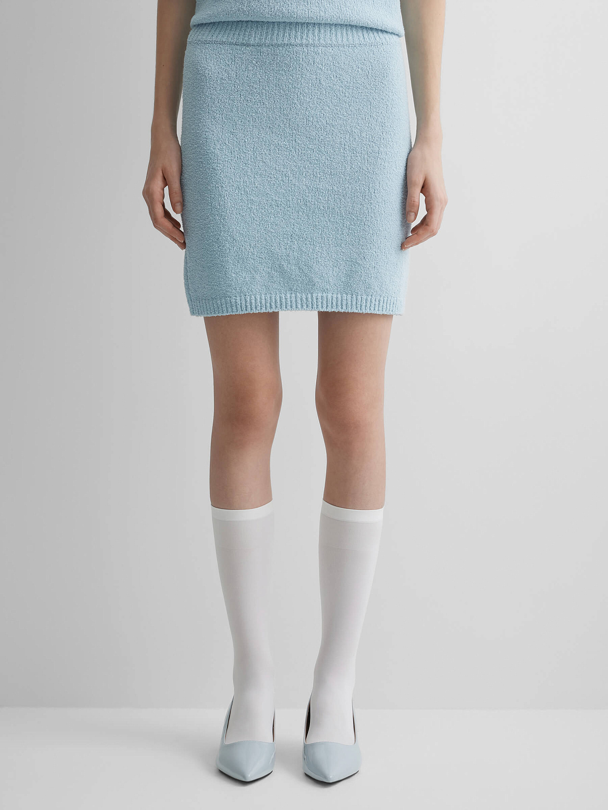 Юбка-мини из хлопка букле, светло-голубой