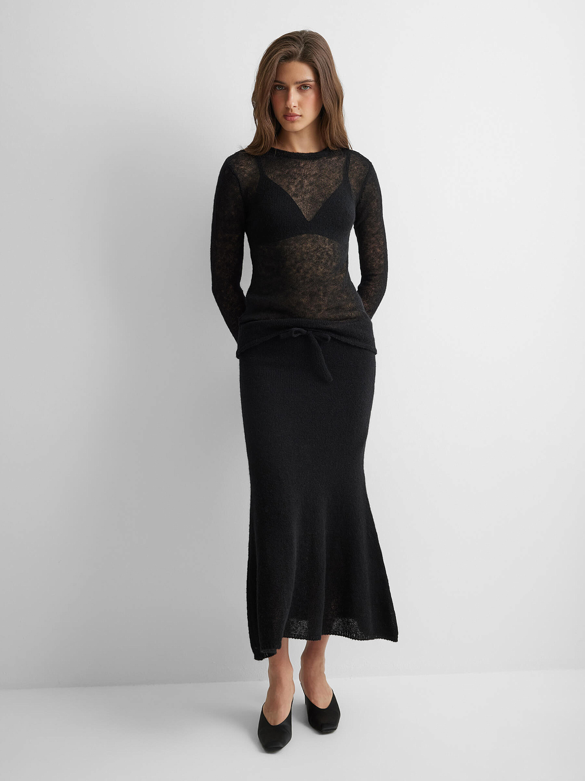 Джемпер вязаный из мохера, черный