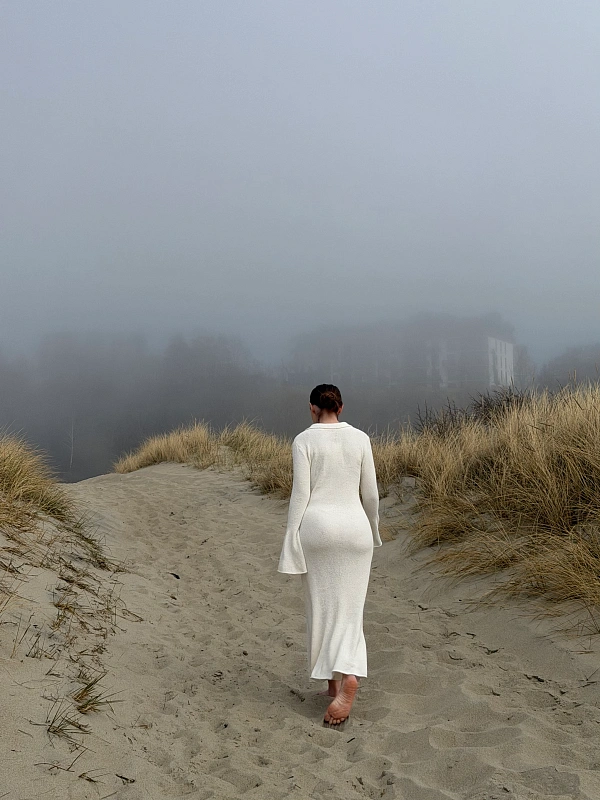 Платье поло с длинным рукавом из хлопка букле, белый, фото 1