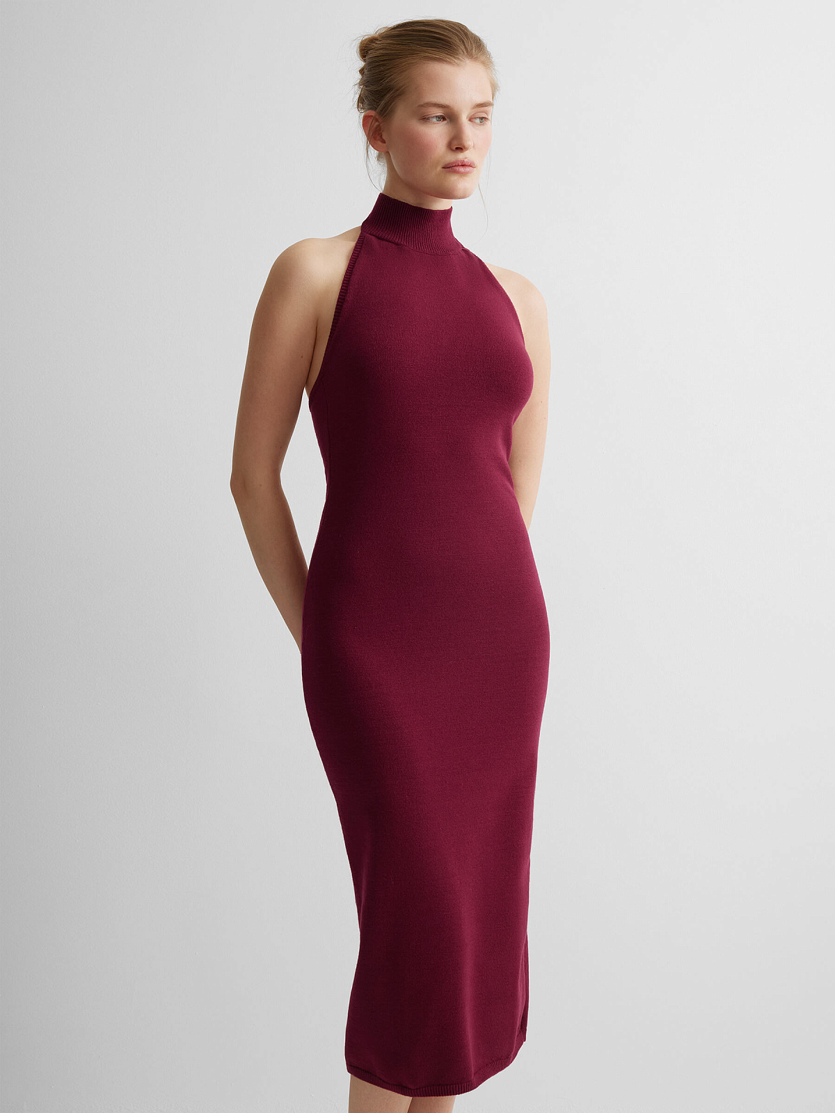 Платье макси из вискозы, бордовый