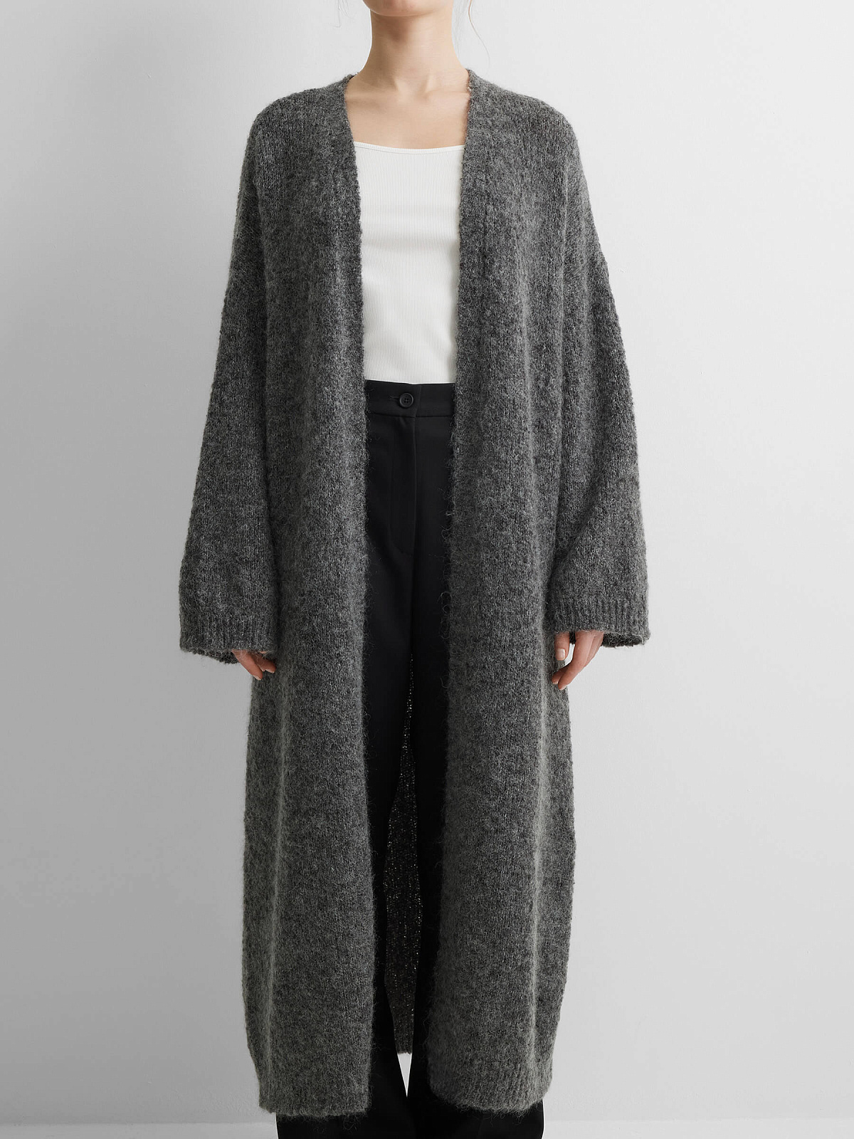 Кардиган удлиненный из мохера, серый