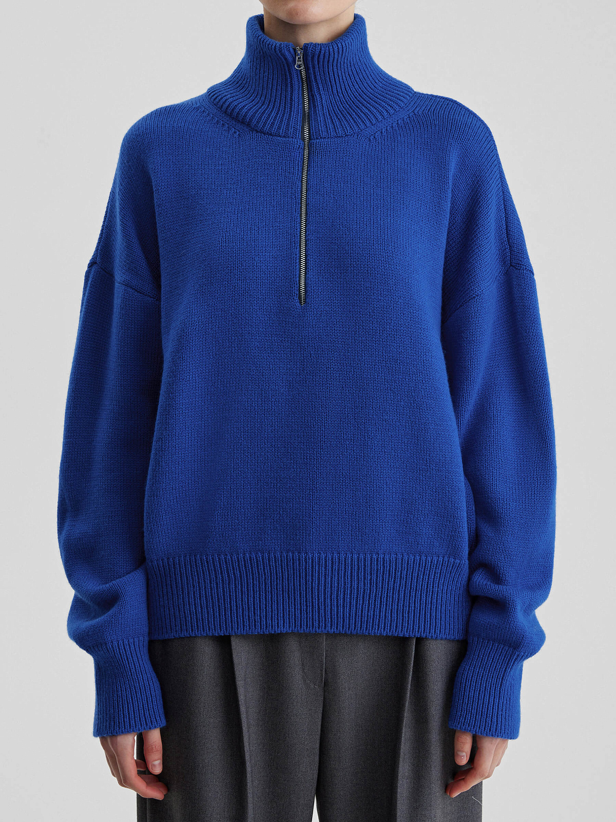 Свитер свободного кроя с замком, синий