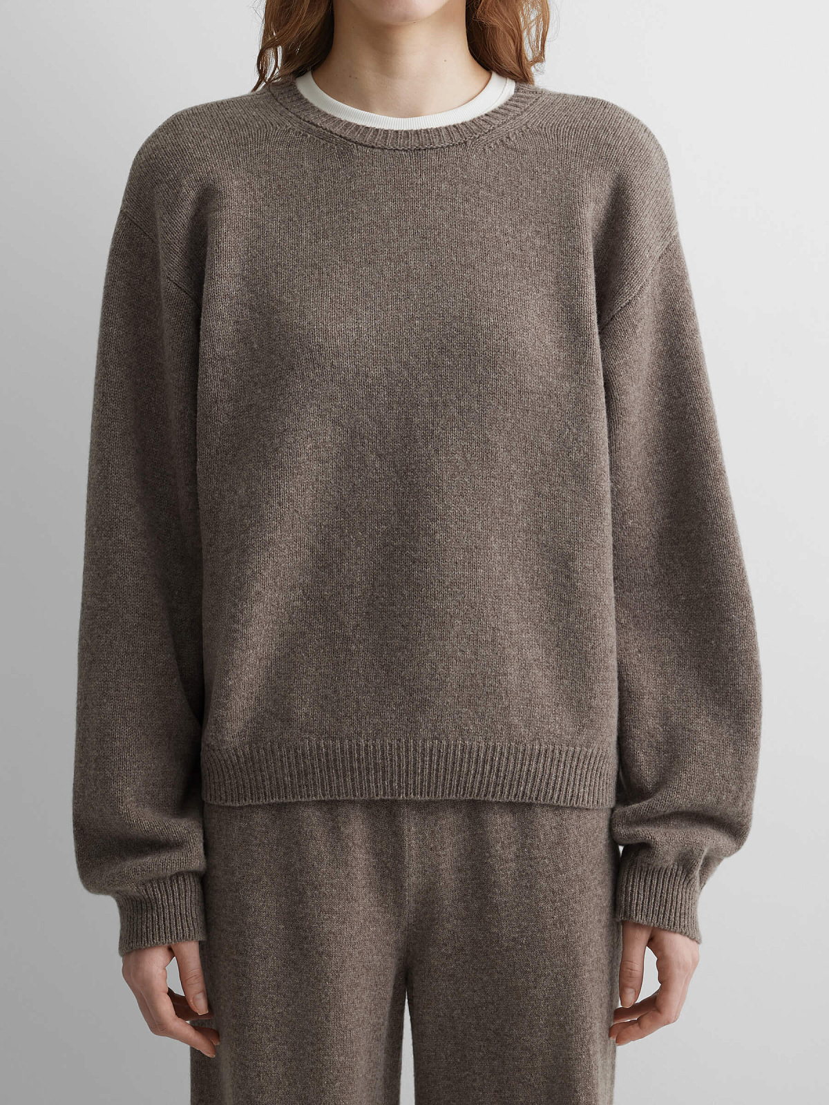 Джемпер свободного кроя из 100% мериноса, коричневый меланж