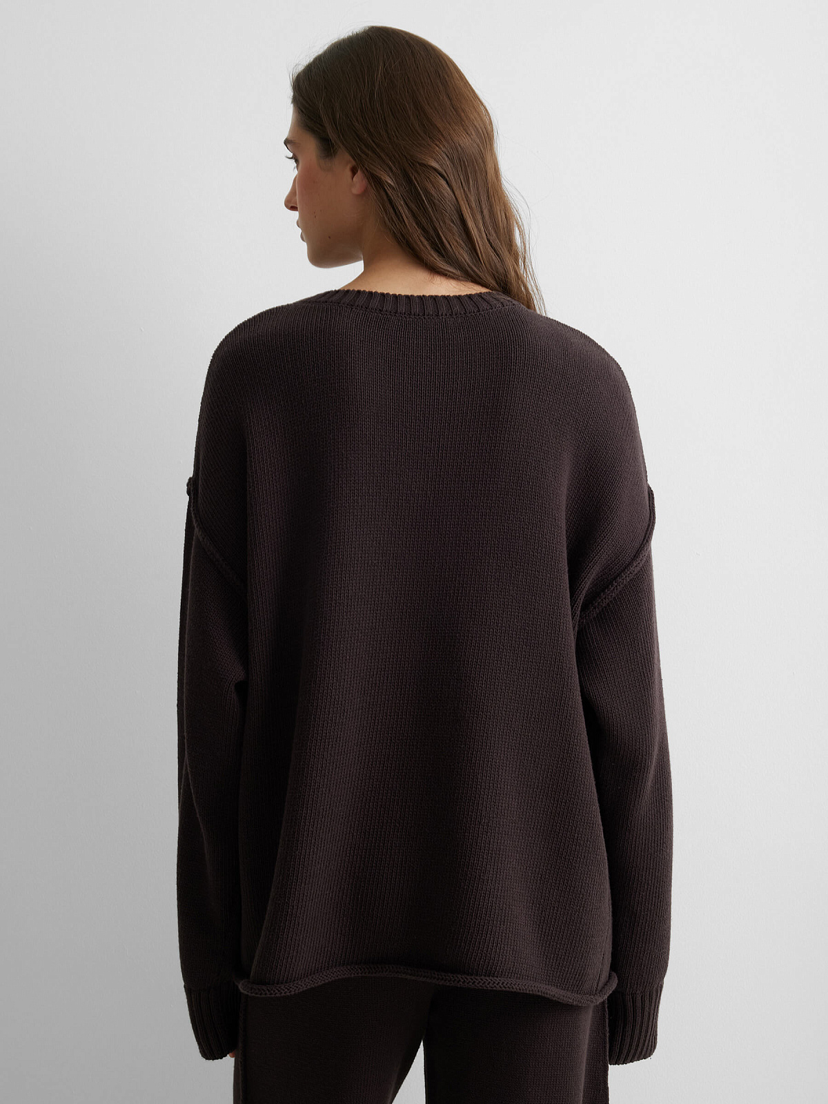 Джемпер из хлопка с необработанным краем, коричневый