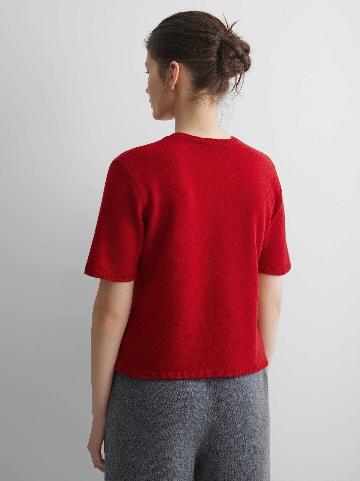 Джемпер с коротким рукавом из 100% мериноса, красный