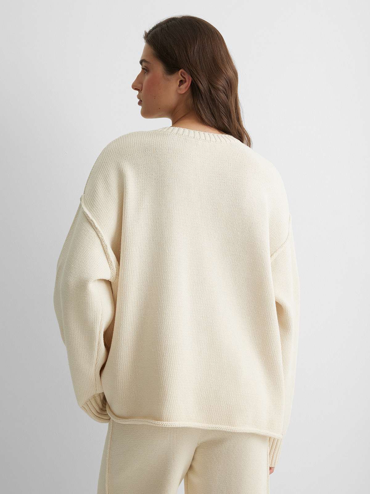 Джемпер из хлопка с необработанным краем, молочный