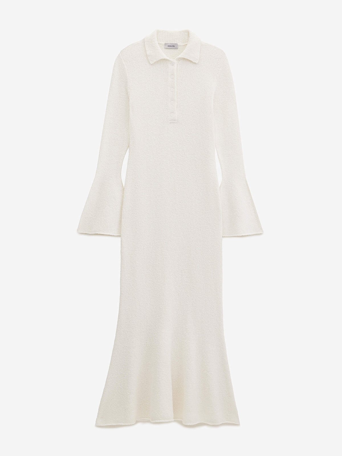 Платье поло с длинным рукавом из хлопка букле, белый