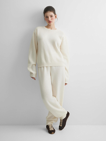 Брюки вязаные джоггеры из 100% мериноса, молочный