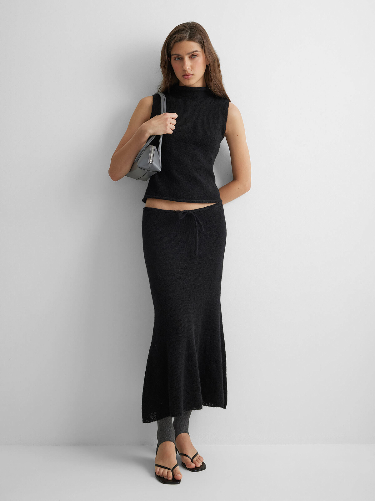 Юбка миди из мохера, черный