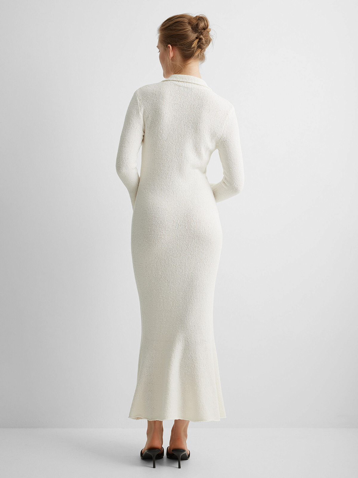 Платье поло с длинным рукавом из хлопка букле, белый