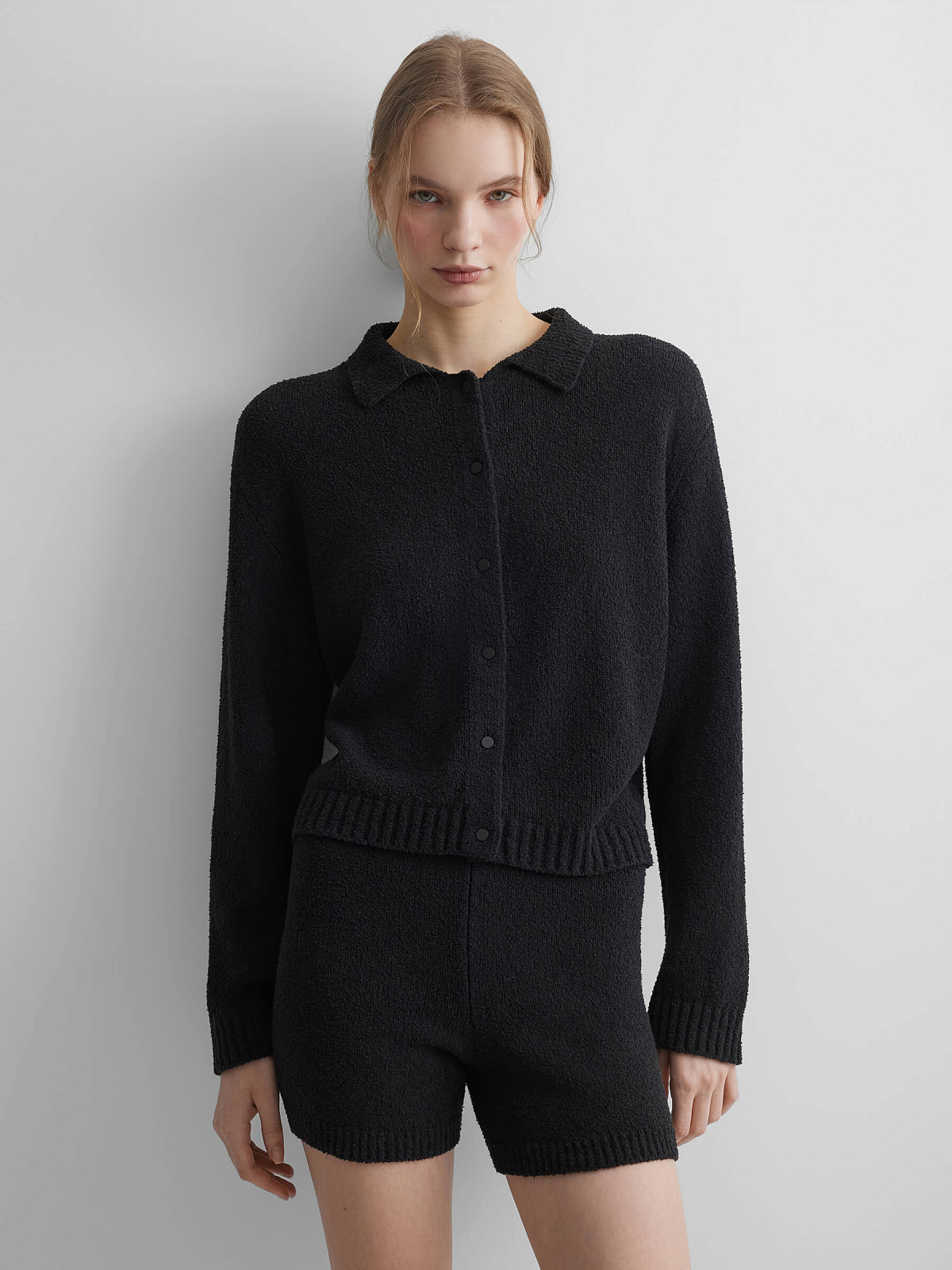 Кардиган из хлопка букле, черный