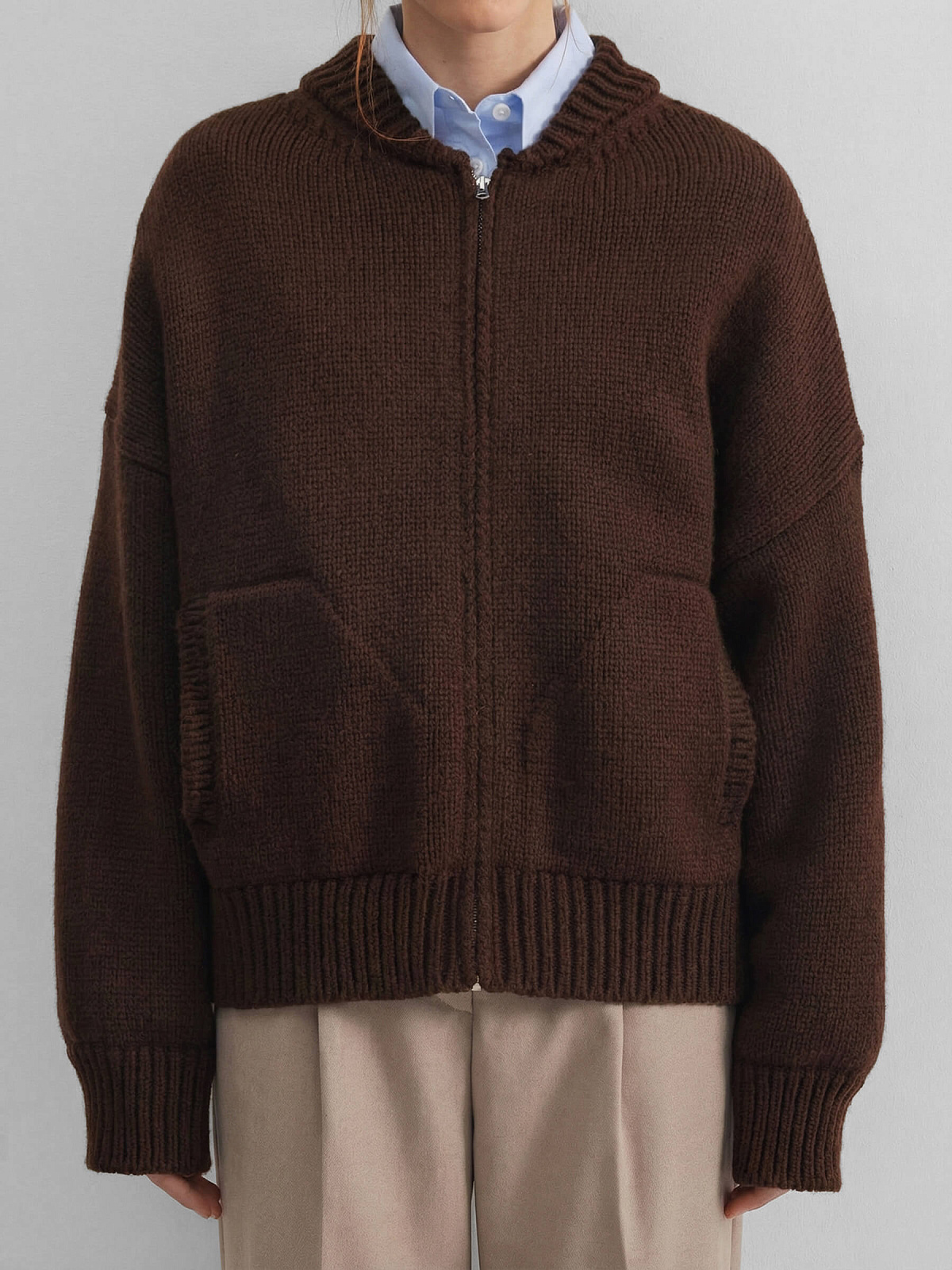 Вязаный бомбер, коричневый