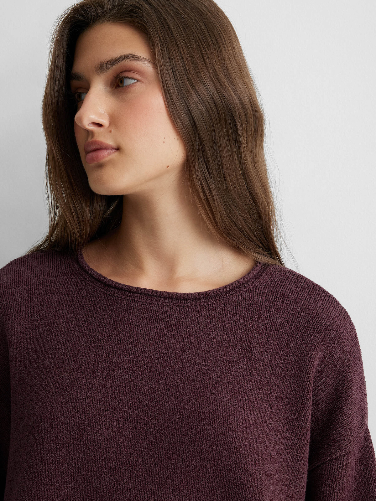 Джемпер из хлопка букле объёмный, сливовый