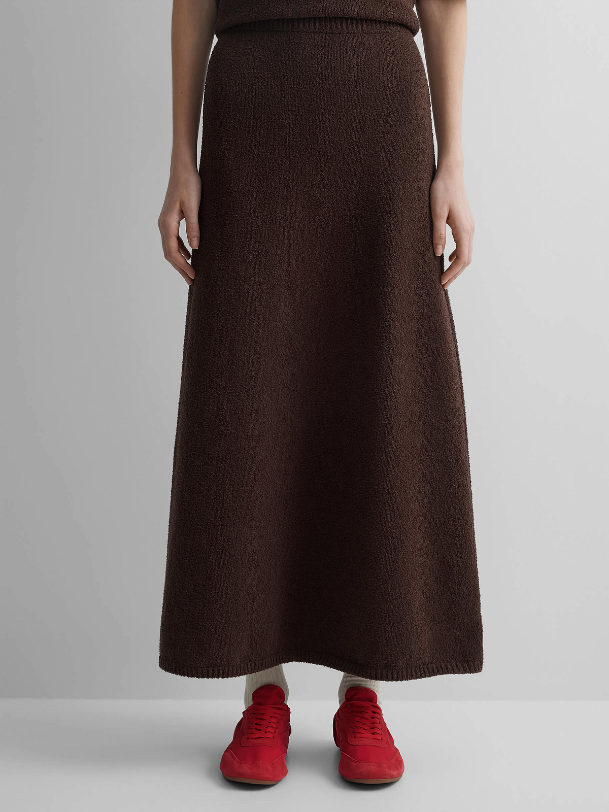 Юбка А-образного силуэта из хлопка букле, коричневый