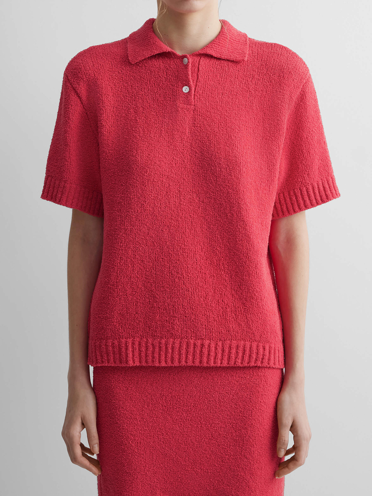 Поло с коротким рукавом из хлопка букле, красный