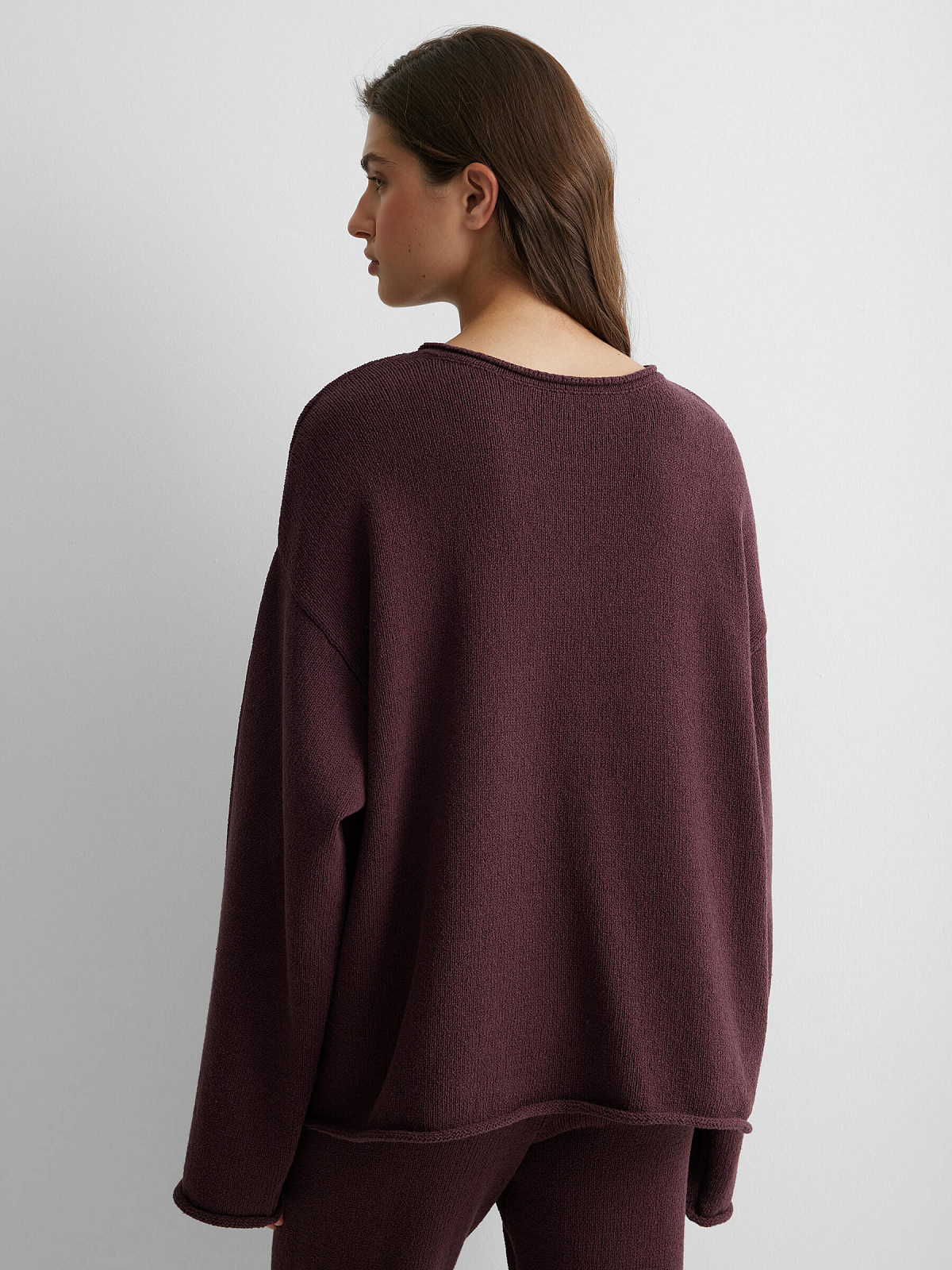 Джемпер из хлопка букле объёмный, сливовый