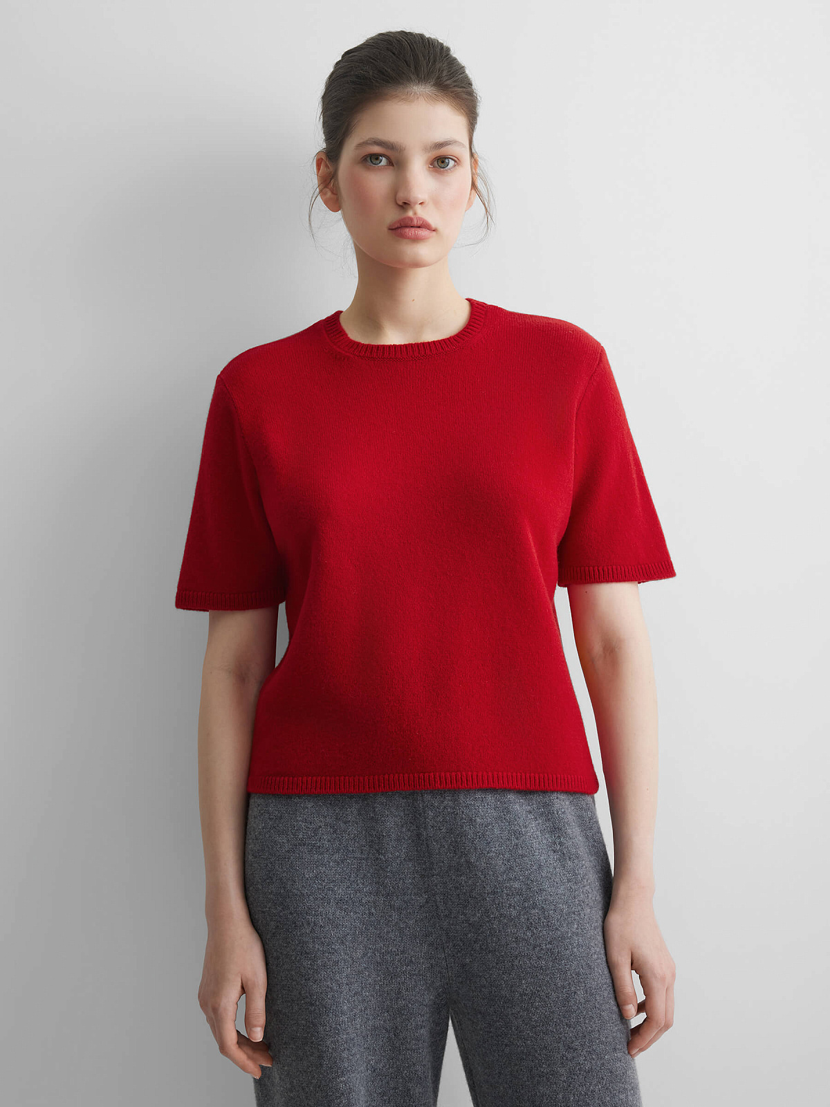 Джемпер с коротким рукавом из 100% мериноса, красный