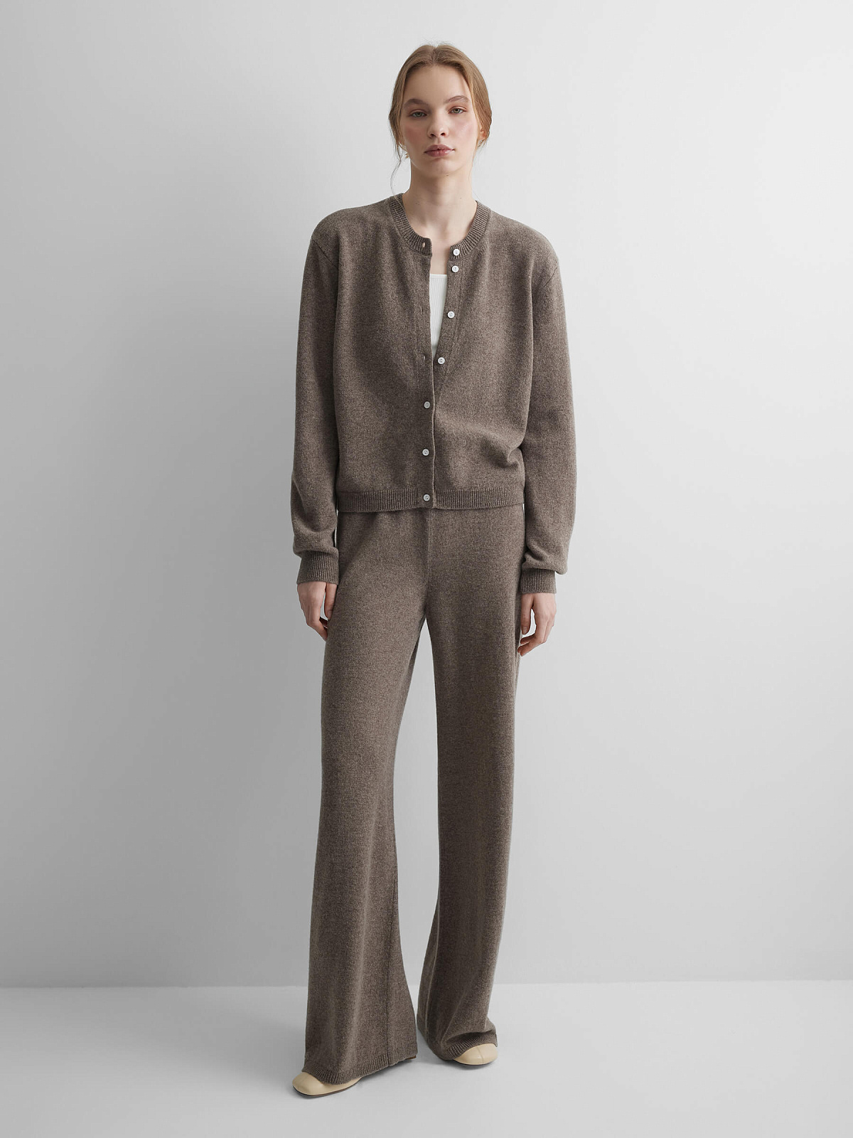 Кардиган на пуговицах из 100% мериноса, коричневый меланж