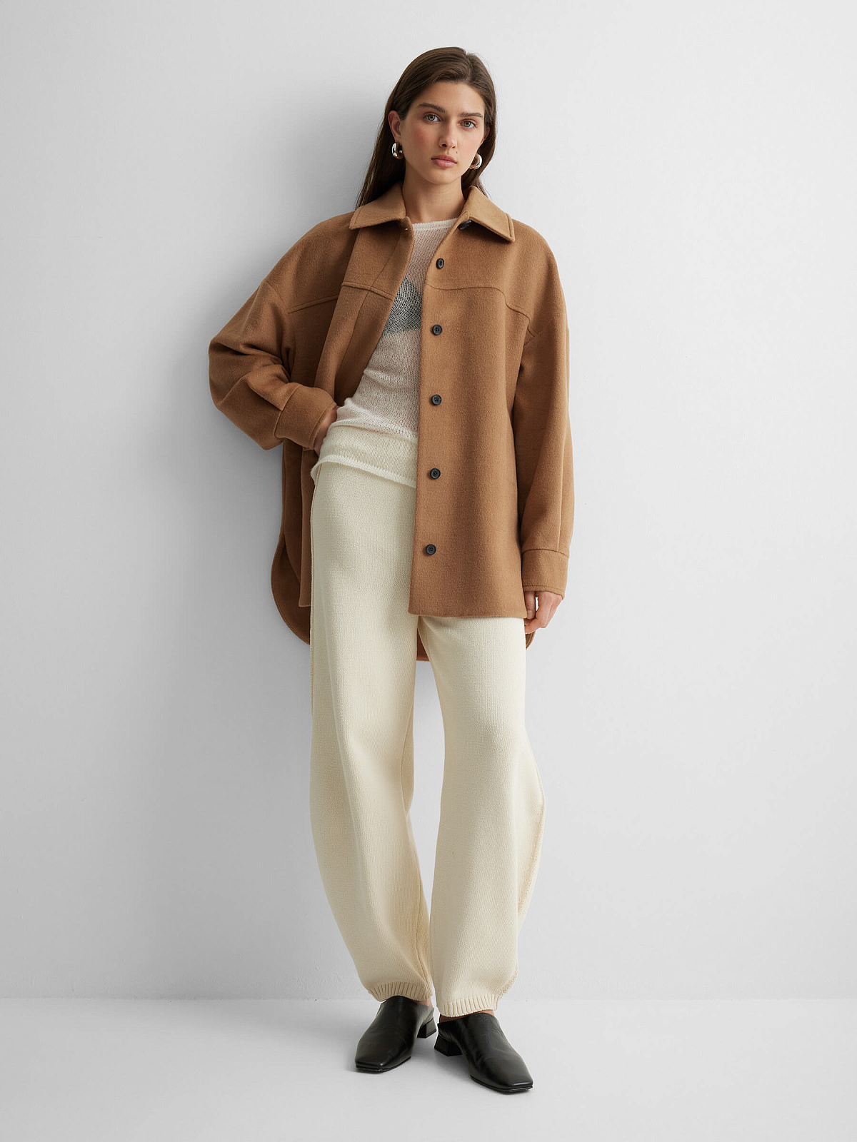 Пальто рубашечного кроя с потайной застежкой, кэмел, фото 2