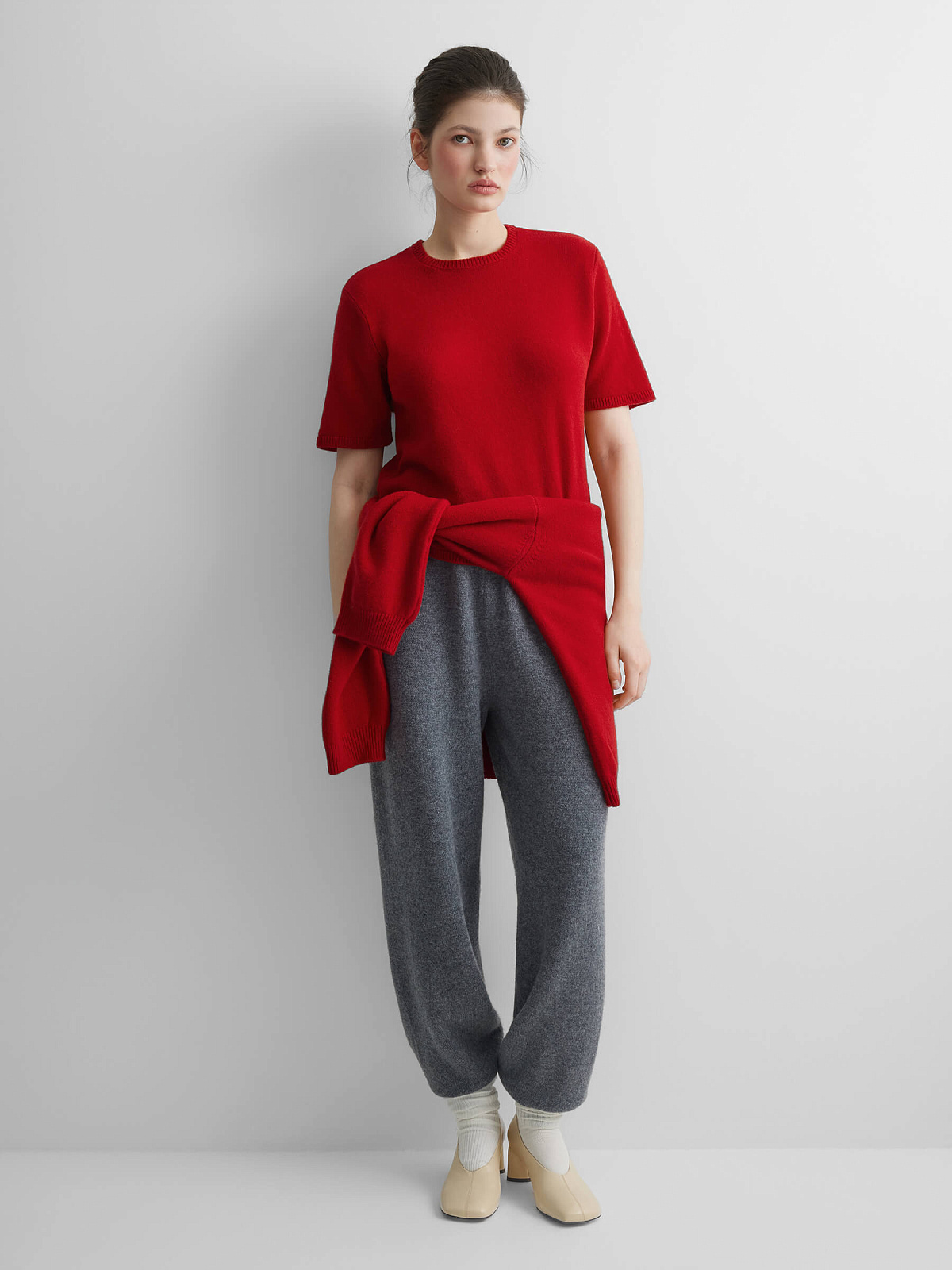 Джемпер с коротким рукавом из 100% мериноса, красный