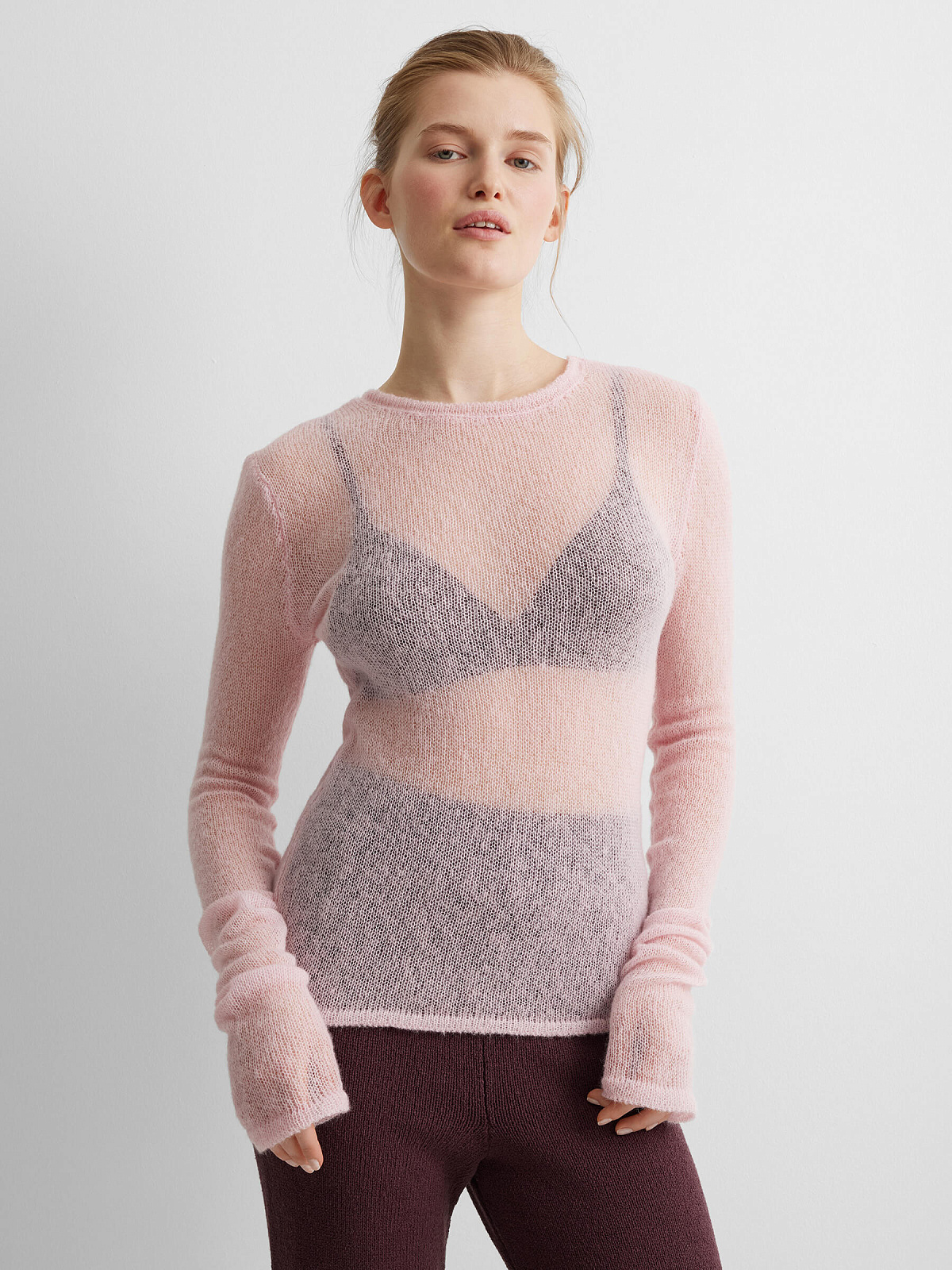 Джемпер вязаный из мохера, розовый