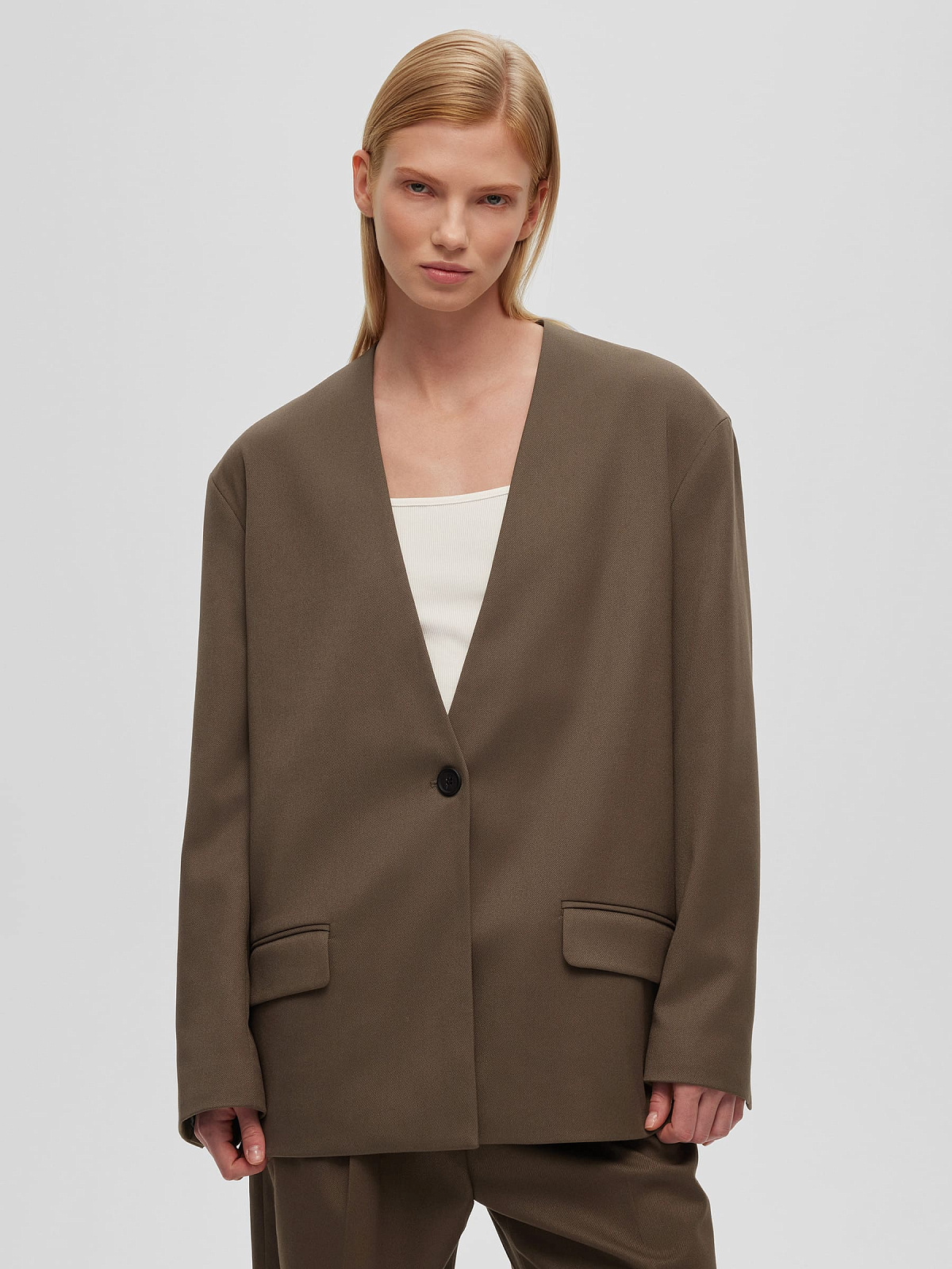 Жакет однобортный без лацканов 0212, кофейный