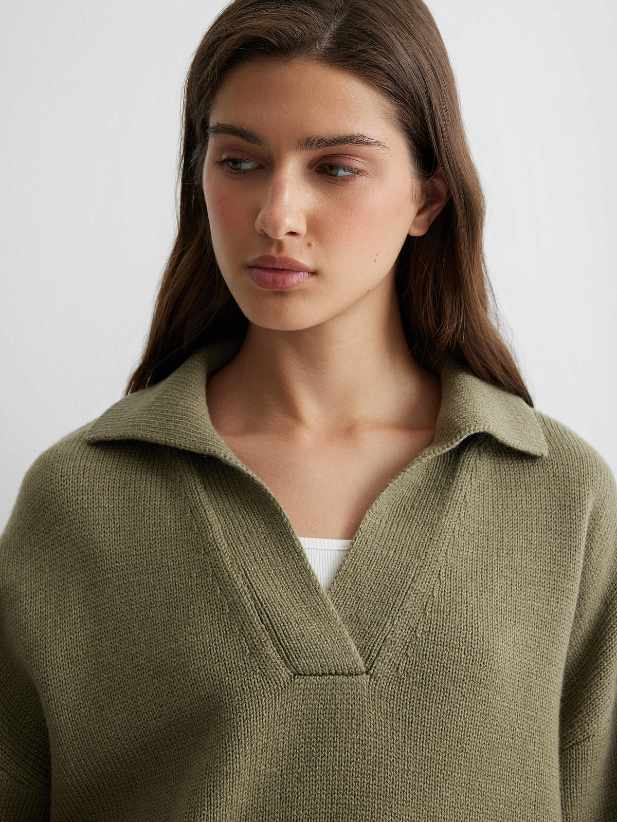 Джемпер-поло свободного кроя, светлый хаки