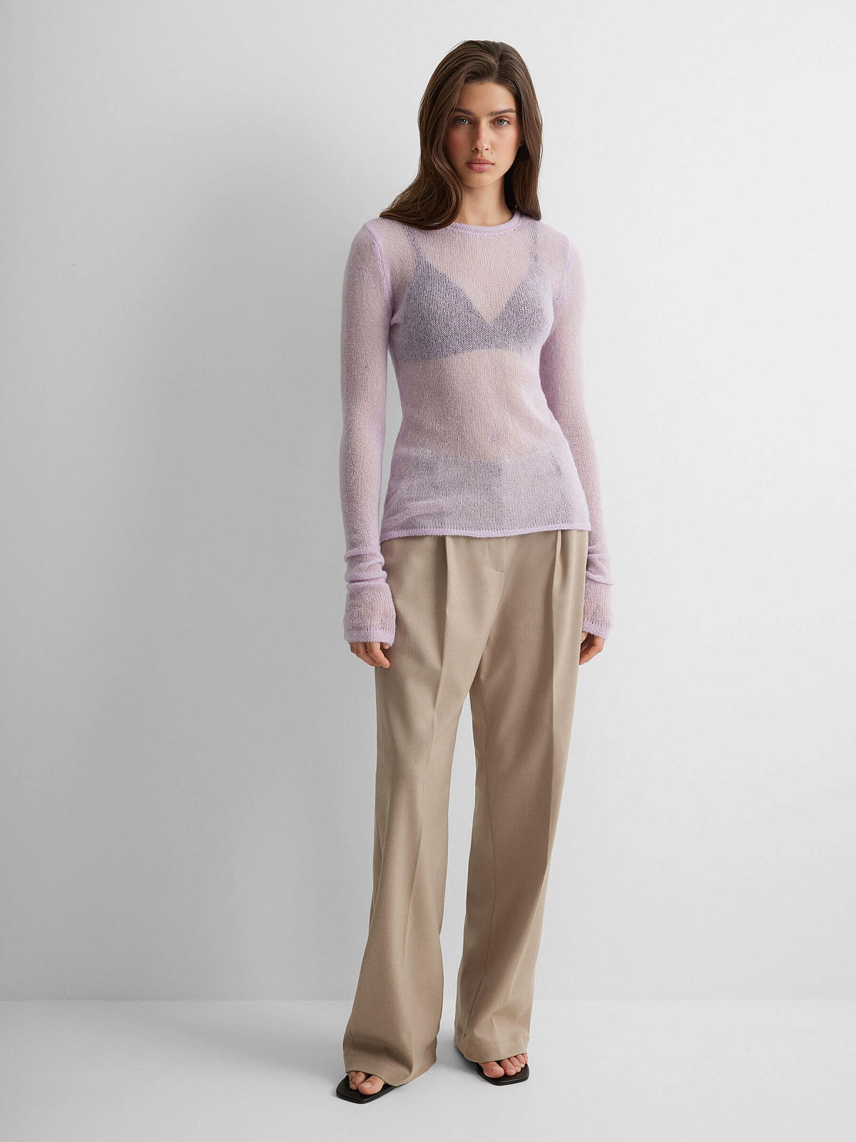 Джемпер вязаный из мохера, лавандовый