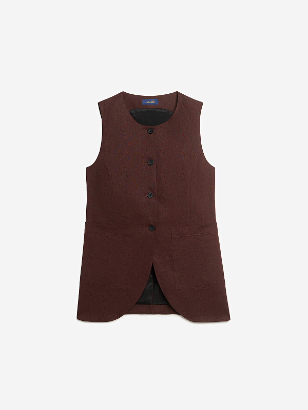Жилет на пуговицах с карманами из льняной ткани, фото 1
