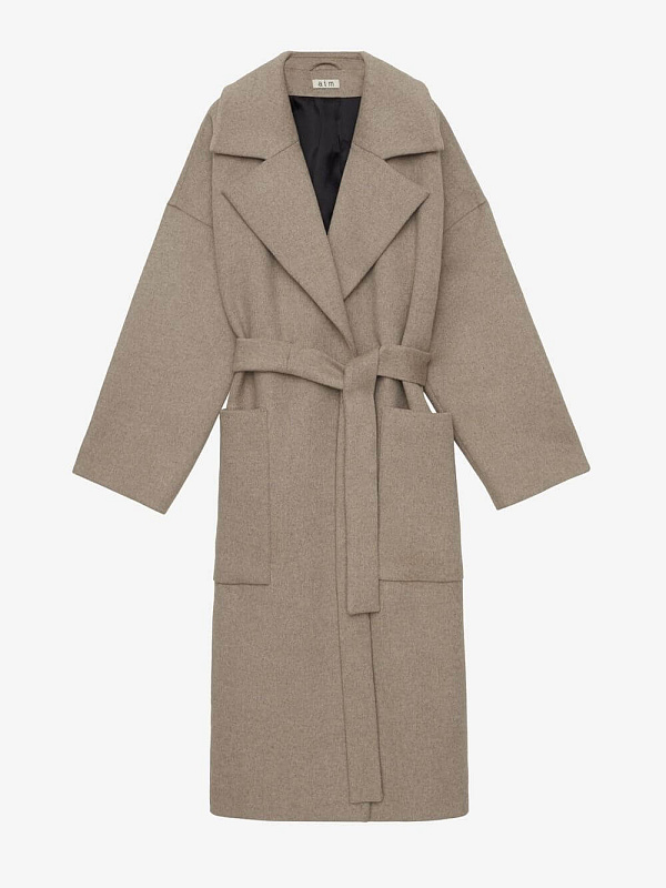 Пальто с объемными карманами и поясом, фото 1