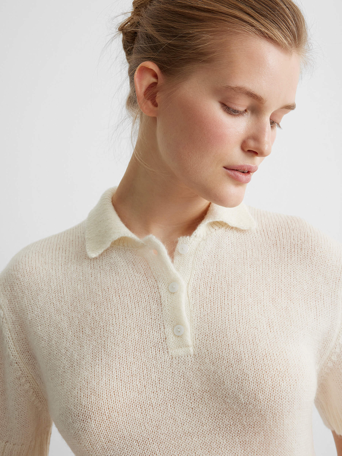 Поло с коротким рукавом из мохера, молочный