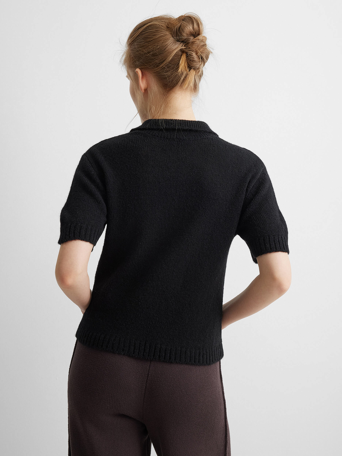 Поло с коротким рукавом из мохера, черный