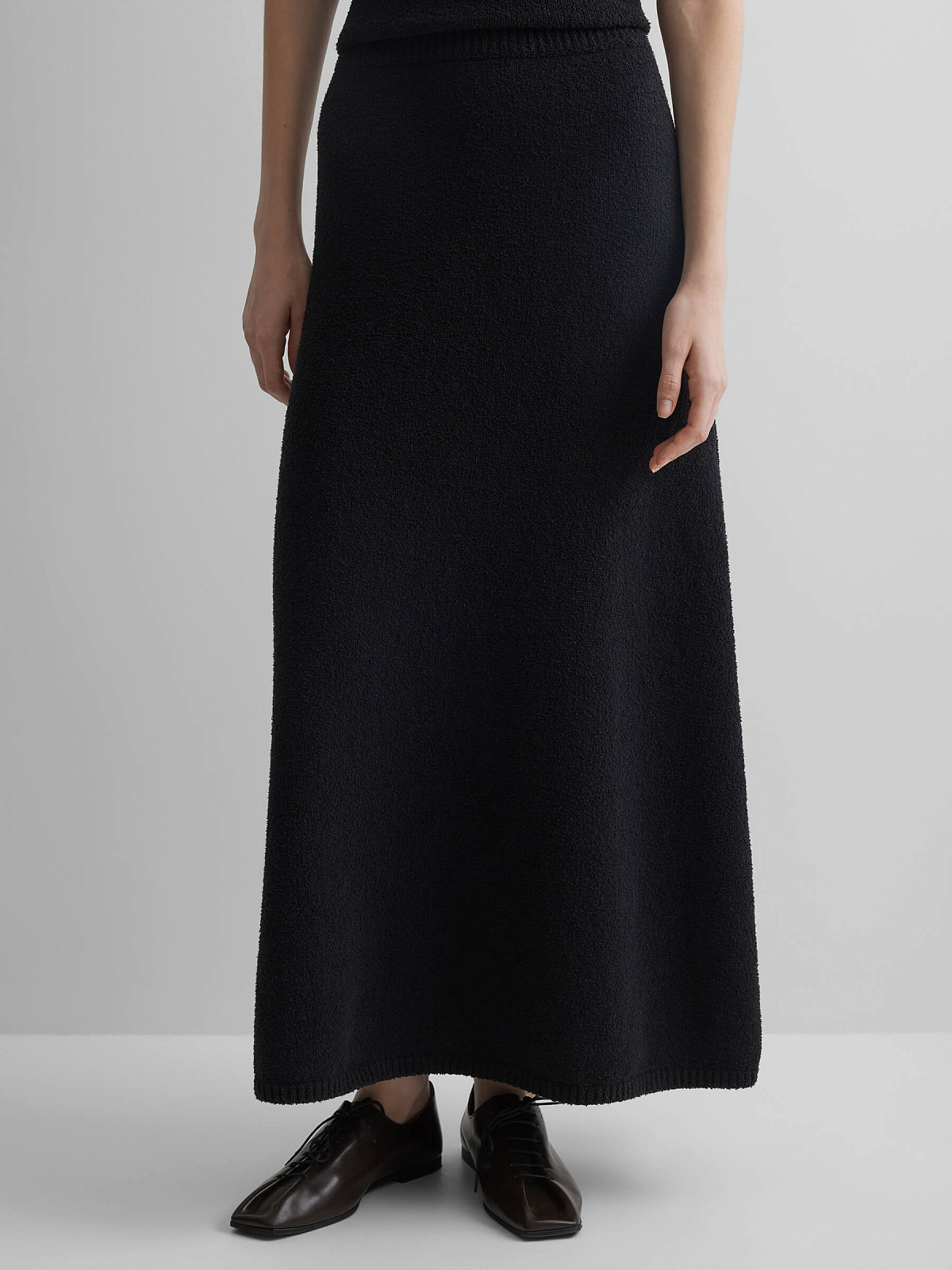 Юбка А-образного силуэта из хлопка букле, черный