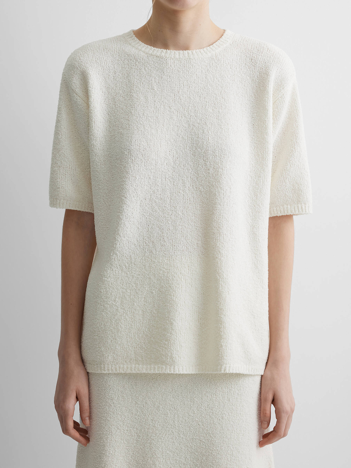 Джемпер с коротким рукавом из хлопка букле, белый