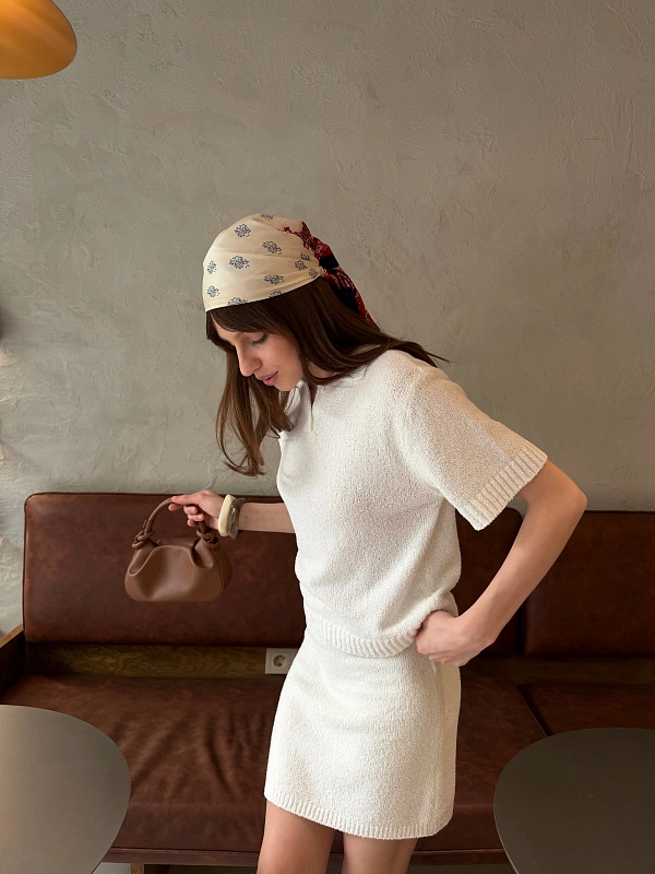 Поло с коротким рукавом из хлопка букле, белый, фото 1